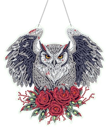 Hoobee Eule Diamond Painting Anhänger, Tier Diamond Painting Fensterbilder, 5D Diamant Painting mit Kette, Wandbehang Kits-Für Zuhause Wanddekoration Und Eingang Dekoration 20x20cm(Eule)