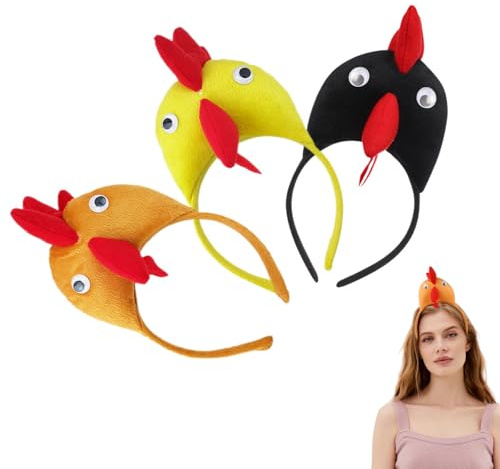 Homoyoyo 3 Stück Huhn Haarreif Erwachsene Kinder, Hühner-Stirnband Cartoon-Hahn-Stirnband Tierkostüm Party Kostüm Erwachsene Und Kinder Tier-Küken-Kopf-Dekoration Für Partyzubehör