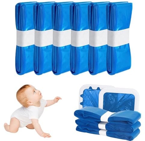 Wanhearrt 6 Pack Nappy Bin Refills, 4.5M Diaper Pail Refill Bags, Compatible with Tommee Tippee, Twist and Click,Angelcare Refill, Smellproof and Germ Protection (Blue)