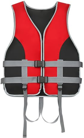 LIXQQS Giubbotto di Salvataggio per Adulti e Bambini: 150N Aiuto al Galleggiamento con Fischietto e Cinghie Kayak SUP Nuoto Barca(Red2,L)
