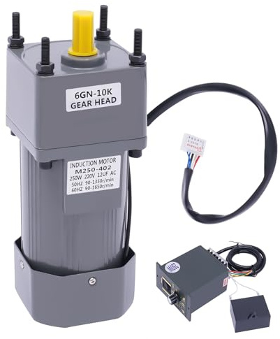 Motor de 250 W con engranaje 10:1 y regulador de velocidad, 220 V 50 Hz, 0-135 rpm continuo, soporte de aluminio, par de giro de 8 N.m para maquinaria industrial/textil (10 K)