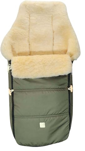 Kaiser Dublas 2.0 Lammfell-Fußsack für Kinderwagen, 95 x 45 cm, Wasserabweisend (kaki)