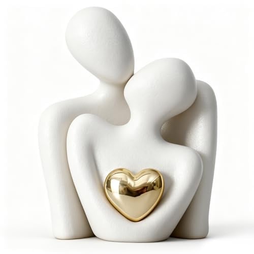 Couple Romantic Sculpture – Modern White Lovers Ceramic Abstract Shelf Decor Statue Ornament, Anniversary Figurine Love Show for Wedding/Valentine's Day Figurine Gifts for Living Room/Bedroom/Shelves