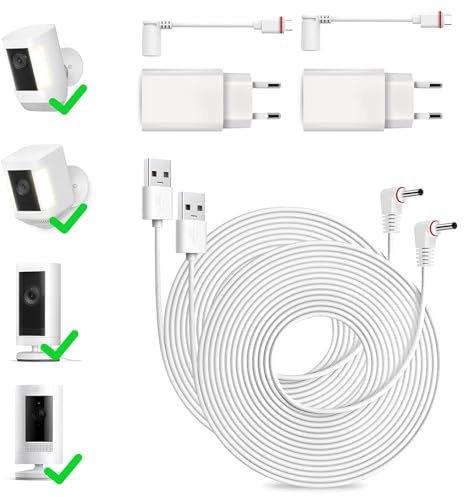 7,6 m Langes Netzkabel und Adapter, 2 Stück Stromkabel und Adapter, Ladekabel für Ring, Wetterfester Netzstecker und USB-C-Ladekabel Kompatibel mit Ring Spotlight Cam Plus/Pro und Stick Up Cam