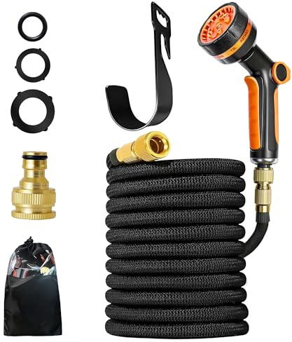 Expandable Garden Hose Pipe 22m/75ft, Flexible Expanding Magic Hose No-Kink with 3/4, 1/2 Fittings, 10-Function Hose Pipe Spray Gun for Gardening and Car Washing，Perfect for Fathers Day