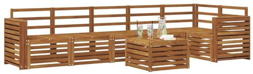 vidaXL Ecksofa Set 7 pcs Natur Massivholz Akazie, Moderne Garten-Sofagarnituren, robuste Loungemöbel, Akazienmodule für entspanntes Chillen im Freien