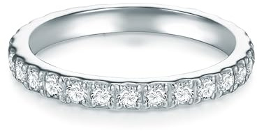 Trilani Damen Ring Memoirering aus 925/- Sterling Silber mit Zirkonia Weiß | Brillantschliff,Bandring,Verlobungsring,Vorsteckring,Antragsring,Silberring mit Steinen