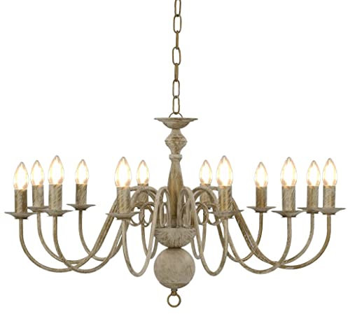 vidaXL Kronleuchter Hängeleuchte Hängelampe Pendelleuchte Pendellampe Deckenlampe Lüster Deckenleuchte Lampe Leuchte Antik-Weiß 12xE14-Fassungen