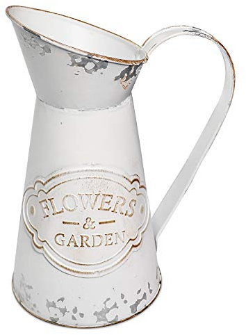 Fovasen French Style Rustic Shabby Chic Galvanized Primitive Vintage Metal Pitcher Flower Vase Farmhouse Country Jug Vase Holder for Home Decoration Cream - 8.9
