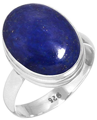 Jeweloporium Blauer Lapislazuli-Silberring, Größe 66 (21,0), 925er Sterlingsilberring für Damen, echter klobiger ovaler Edelstein-Boho-Schmuck