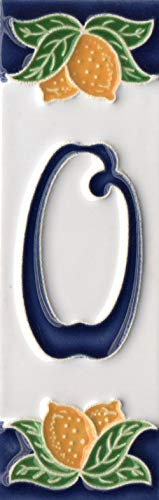 Piastrelle in ceramica italiana con design a limoni, con numeri e lettere, dimensioni delle piastrelle: 10 cm x 3,5 cm (numero 0)