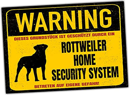 Rottweiler Dog Schild Warning Security System Türschild Hundeschild Warnschild Fun