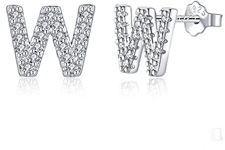 Buchstabe Ohrringe Silber 925, Initiale W Kleine Ohrringe für Mädchen Damen Geburtstag