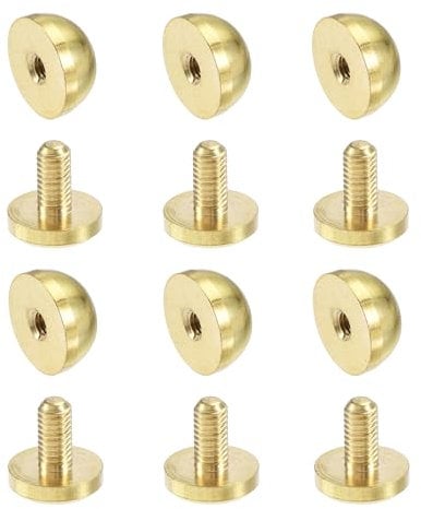 sourcing map 12x7mm Round Studs Rivet Purse Handbag Feet Spike Brass Leather Craft Screw Back Rivets DIY 6 Sets