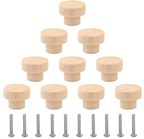 YHZMY 10 Pomelli in Legno per Cassetti, Maniglie per Armadietti, Manopole con Viti, Vintage per Mobili, Porte e Cassetti