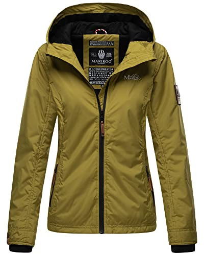 MARIKOO Damen Übergangsjacke Outdoor Windbreaker Regenjacke Fleece Jacke Gefüttert Kapuze XS - XXL BROMBEERE (DE/NL/SE/PL, Alphanumerisch, XS, Regular, Regular, Moss Green)