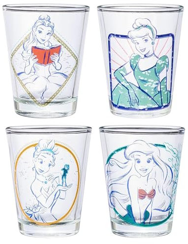 Silver Buffalo Disney Princess Frames 4-Pack Mini Glass Set, 1.5 Ounces