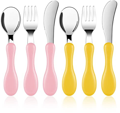 Vicloon Set de Couverts en INOX Enfant,6PCS Fourchette et Cuillère Enfant Prise Facile Acier Inoxydable pour Tout-Petit Stensiles D'apprentissage Parfaits