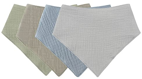 Bavoir Triangle Bébé, 4Pcs Coton Bandana Doux Et Absorbant, 2 Boutons Réglables, Respirable Serviette de Salive, Cadeaux pour Nouveau-Né, Garçons Filles