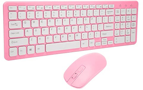 Pyhodi Clavier et Souris de Jeu sans Fil, Clavier Ergonomique Rechargeable 2,4 G, Souris de Jeu sans Fil, Ensemble de Souris et Clavier Fin USB pour Ordinateur, Ordinateur Portable(Rose)
