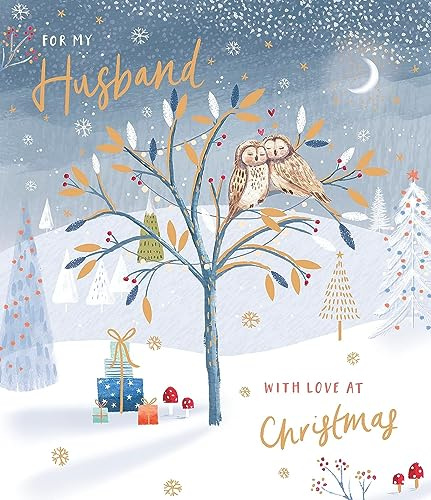 for My Husband Gold Foiled Owls Christmas Card Xmas Greeting Cards 694019