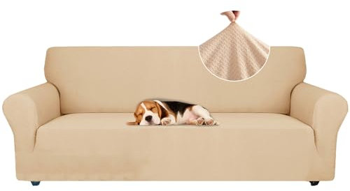 Ystyle Sofa überzug 4 Sitzer Mit Armlehne, Stretch Sofabezug rutschfest, Modern Sofa Cover Für Hunde Haustiere, Atmungsaktiv Couch überzug Mit Elastic Bottom, Beige Gelb