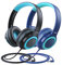 iClever Kinder Kopfhörer mit Sharing Splitter [2 Pack]- 85dBA Safe Volume Limited - HS22 Kopfhörer für Kinder mit Kabel, Tangle-Free Faltbar Stereo Kopfhörer für Schule/Tablet/Reisen, Blau&Schwarz