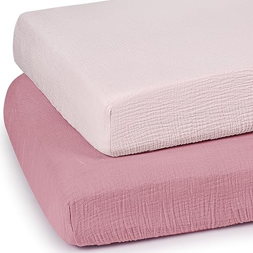 lulumoon Mini-Kinderbettlaken, Musselin, weiche Baumwolle, Spannbettlaken, Mini-Matratzenlaken für Jungen und Mädchen, 2 Stück
