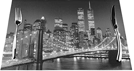 New York PVC-Tischsets, 6 Stück, rutschfest, hitzebeständig, 45 x 30 cm