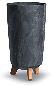 URBN GARDEN Pot de fleurs haut et fin en plastique aspect anthracite avec pieds