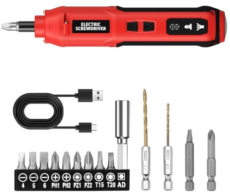 ORIA Set mini avvitatore a batteria professionale 3,6 V, avvitatore elettrico ricaricabile con 5 coppie regolabili, luce LED, carica di tipo C, 2 punte, per fotocamera, telefono, orologio, laptop