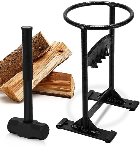 Ansobea Manueller Holzspalter Φ18cm mit Hammer und Beutel, Holzspalter Manuell, Tragbarer Holz Spalten, Arbeitssparend Brennholzspalter, Kindling Cracker Spalter für Camping 21x15.5x30.5cm