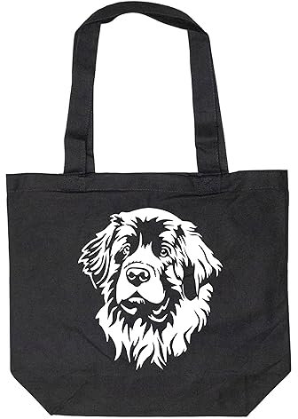 Merchandise for Fans Einkaufstasche Umhängetasche Schultertasche Baumwolltasche Shopper - schwarz - für Schule, Arbeit, Einkauf: Hund Leonberger 02