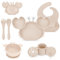 MOJINL Lot de 8 couverts pour bébé en silicone avec ventouse, sans BPA, avec assiette, cuillère, fourchette, bol, bavoir, gobelet d'apprentissage, pour bébé fille et garçon