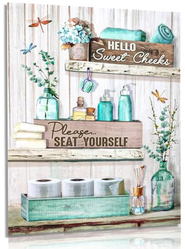 Dazzlewall Bauernhaus Badezimmer Wandbilder Libelle Blumen und Flaschen, Rustikale Leinwand Bilder für Badezimmer Toilette Deko 30x40 cm Ohne Rahmen
