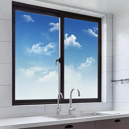 Vinilos para Cristales Azul Cielo Blanco Vinilo Adhesivo Cristal Privacidad Vinilo Ventana Vinilo Translucido para Ventanas Vinilo para Ventanas Vinilo Autoadhesivo Cristal 50x200cm/2 Pcs