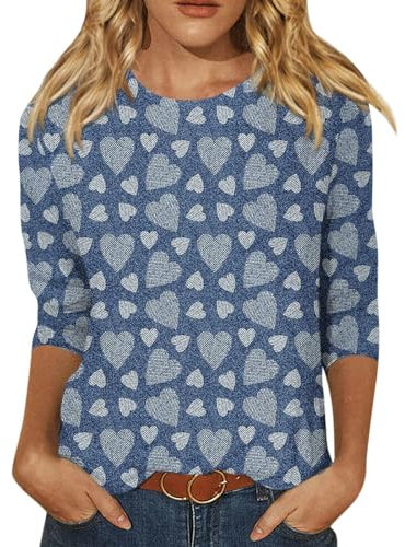 RMBLYfeiye Longshirt Damen Konfetti Im Herzen Shirt T Schwarz Stern Druck 3/4 Arm Rundhalsausschnitt Dreiviertelarm Casual Trainingsshirt Festliche Oberteile Sweatshirt