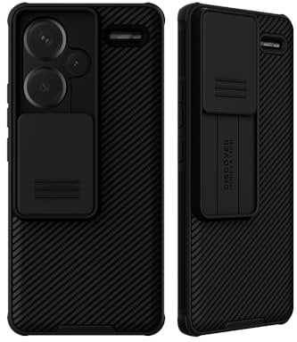 Xiaomi Redmi Note 13 Pro Plus 5G Phone Case with Slide Camera Cover, Slim Stylish Slip Shockproof Protective CamShield Case for Redmi Note 13 Pro+ Black