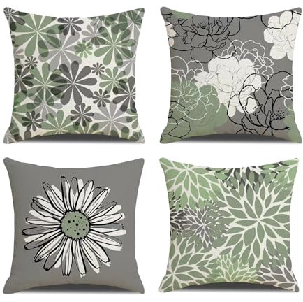 Kissenbezüge 45 x 45 Set mit 4 modernen floralen dekorativen quadratischen Kissenbezügen grauer Gänseblümchen-Kissenbezug dekorativer floraler Kissenbezug für Zuhause, Sofa, Outdoor-Dekoration