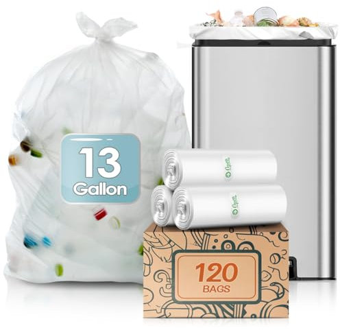 Teivio 50 Liter Large Bin Bags 120 Counts Medium Duty 13 Gallon Tall Pedal Bin Liners Thick Plastic Waste Bags for Bathroom, Kitchen, Office, Garden Fit 45-50L Rubbish Bin, Clear