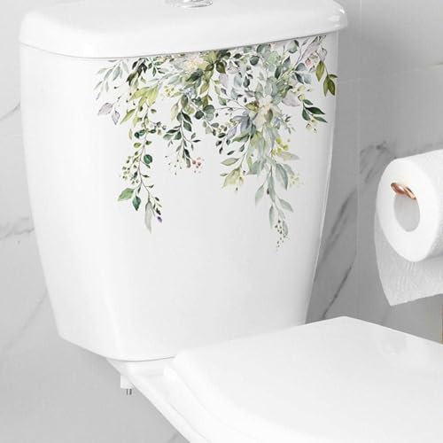 Grüne Pflanze Blume Blätter Wandaufkleber Badezimmer Toilette Deko Selbstklebend Toilettensitz Abdeckung Aufkleber Wasserdicht WC Aufkleber für Badezimmer Zisterne Dekor