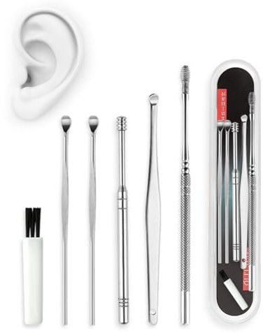 6 Pièces de nettoyage d'oreille, Cuillère à Oreille en Acier Inoxydable, Nettoyeur D'oreilles Portable, Avec Boîte de Rangement, Peut être Utilisé pour le Nettoyage et le Massage des Oreilles