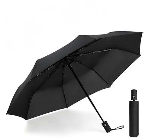 ehomiiii Sombrilla compacta con protección UV: 8 costillas, absorción de rayos UV de alta resistencia, protección portátil para el verano, apertura y cierre automático con botón pulsador, ideal para