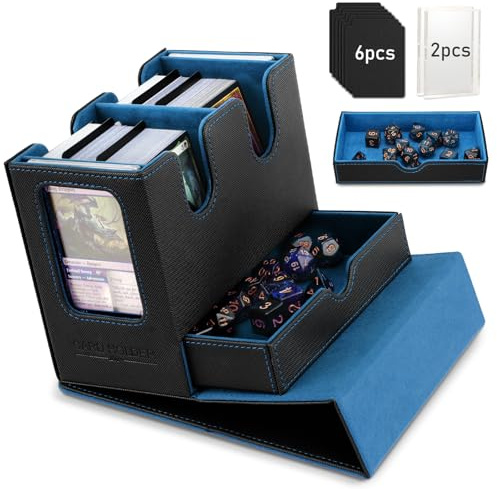 TiMOVO Caja Deck Commander MTG para Cartas TCG CCG Magic, Negro+Azul | Exhibidor Commander & Bandeja Para Dados, Cabe 400+ Cartas Sin Fundas, Estuche Magnético De Piel, 6 Separadores