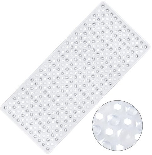 WELTRXE Bath Mat Non Slip Anti Mould, 88x40cm Clear PVC Bathtub Mat, Diamond Pattern Shower Mat for Inside Bath, Non Slip Bath Tub Mat with Suction Cups, Quick Drain, Machine Washable