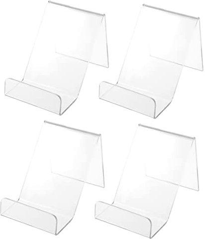 Mikinona 4pcs Acrylic Phone Display Stand Holder for Desk Lightweight and Viewing Angle for Home Office Shop and Library Use