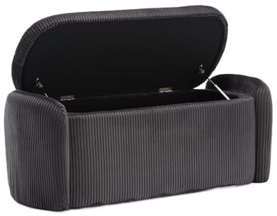 Moderner schlichter Aufbewahrungshocker, gestreifter Samt-Nachttischhocker, bequemes Sitzgefühl, Wohnzimmer, Eingang, Schlafzimmer Multifunktionale Aufbewahrungsbank (Dark Gray + Foam + Velvet)