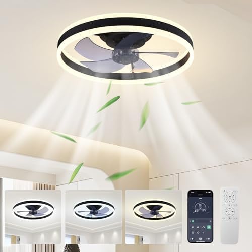 SenDeluz Ceiling Fans with Lights, 50cm Reversible Fan with Remote APP Control Quiet Dimmable Small Ceiling Fan Light 6 Speeds Modern Ceiling Fans with Lights for Living Room Dining Room Bedroom