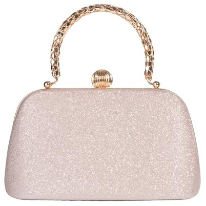 Michelle Moon - Pochette Donna Elegante Oro Rosa per Matrimoni, Feste, Eventi | Clutch Donna Cerimonia Tracolla con Glitter, Ideale Borsa Elegante Donna Cerimonia; Borsa a Mano Donna con Manico