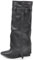 IF FASHION Stivali Alti A Punta Gambale A Ghetta Con Zeppa Zip Cerniera Luchetto Da Donna G690 Nero N.37
